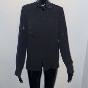 Forever 21 Double Pocket Sheer Chiffon Button Long Sleeve Blouse in Small